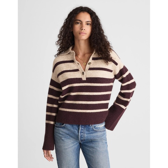 Madewell Sweaters - Madewell CloudSoft Striped Polo Collar Knit Pullover Sweater Oversized XS NY436